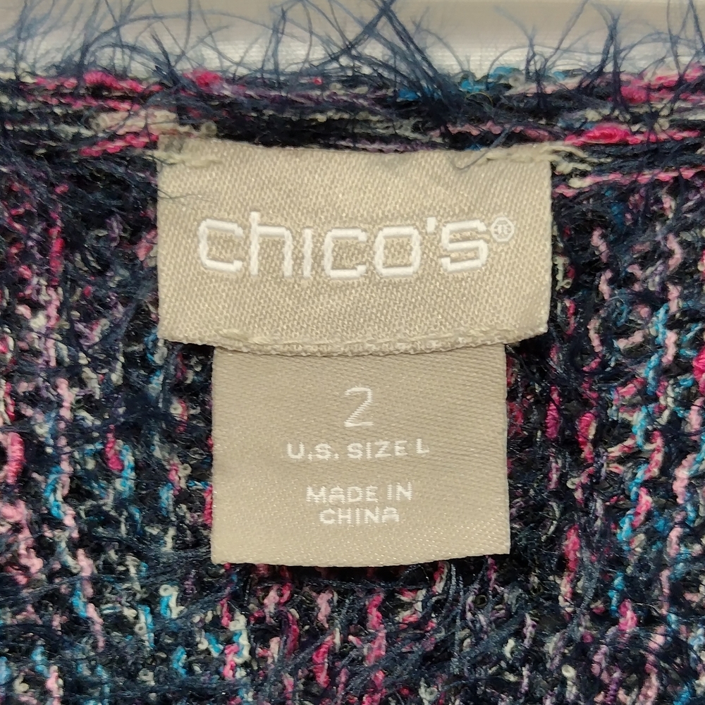 Chico's Multi-Colored Marled Eyelash Pullover Sweater Women's L Boho Retro - Picture 7 of 8